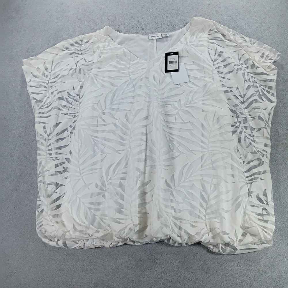 Avenue Womens Elora Burnout Top White 20 Palm Leaf Bubble Hem NWT